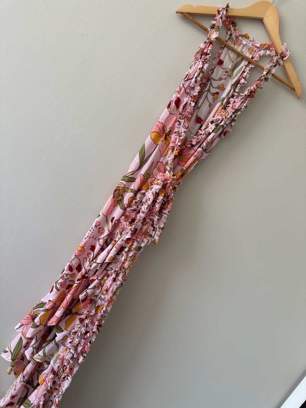 Poupette St Barth Long Wrap Dress Tamara Floral Pink Jonquille - Size Small
